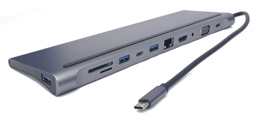 Type C 11-in-1 Hub (VGA + HDMI + LAN + 3xUSB 3.0 + SD + TF + 2xType C + 3.5mm Audio)